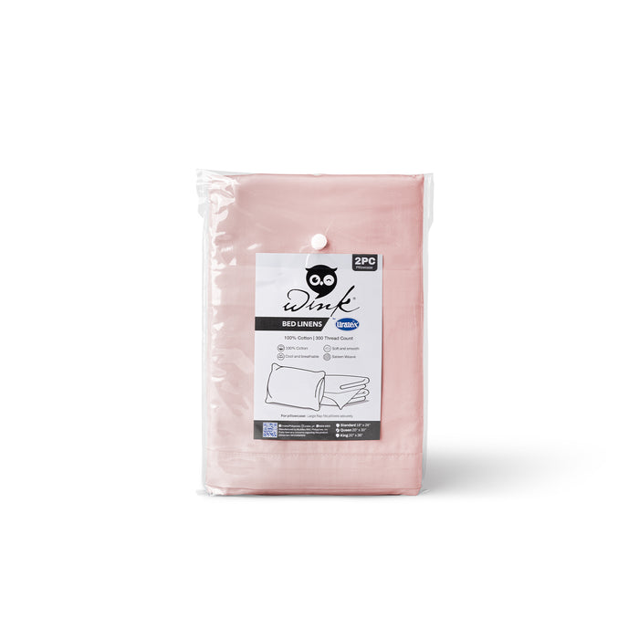 Packaging of the Wink Bed Linens 2 Piece Pillowcase Set in pink