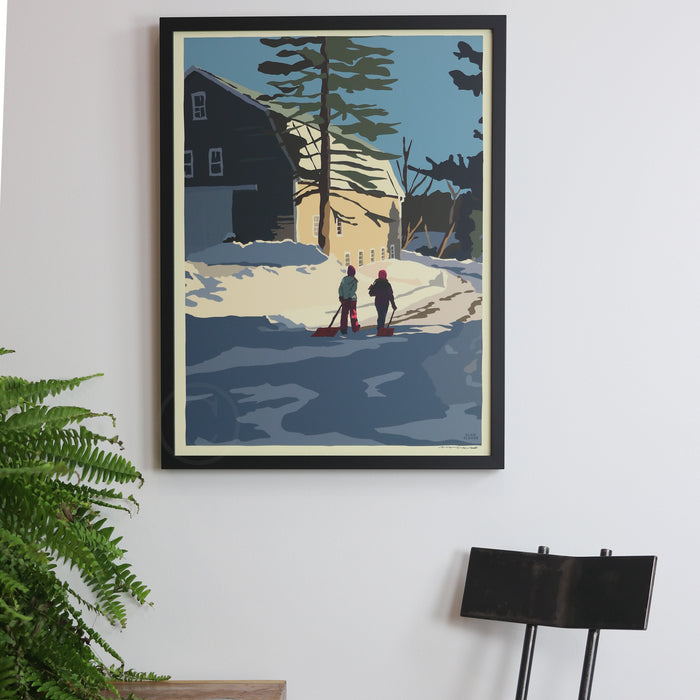 Winter Chores Art Print 18" x 24" Framed Wall Poster - Maine