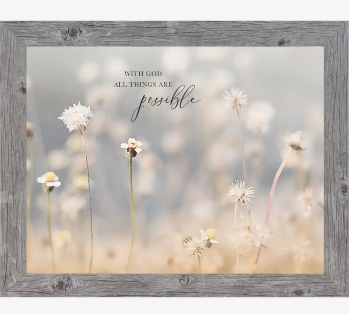 With God All Things Are Possible Art Sign Wood Framed Shimmering Picture 8”x10”