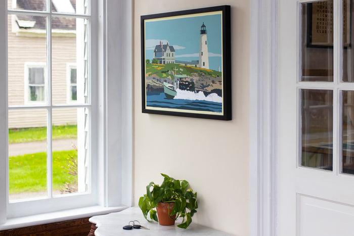 Wood Island Light Art Print 18" x 24" Horizontal Framed Wall Poster By Alan Claude - Maine