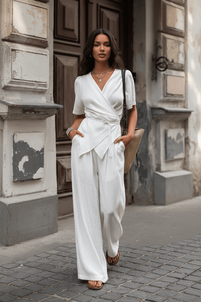 Wrap Top & Wide Leg Pants Set | Tie Waist Two-Piece | The PM Edit - The PM Edit