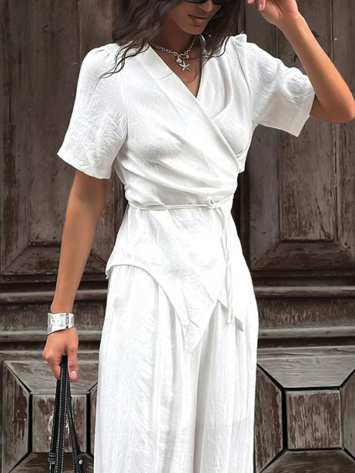 Wrap Top & Wide Leg Pants Set | Tie Waist Two - Piece | The PM Edit - The PM Edit