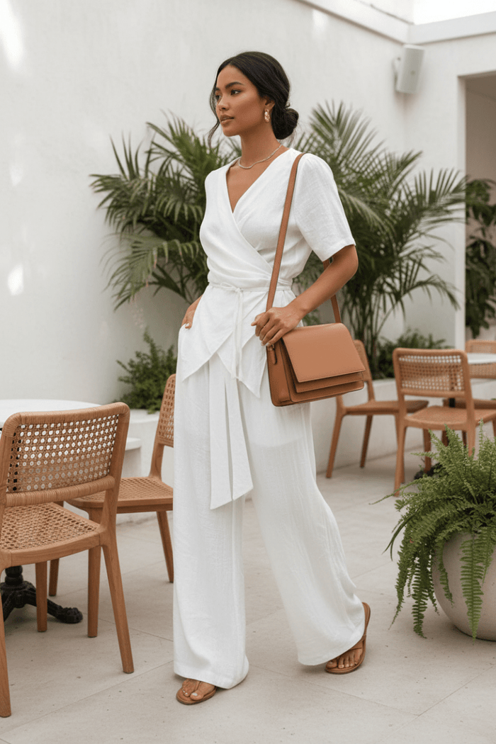 Wrap Top & Wide Leg Pants Set | Tie Waist Two-Piece | The PM Edit - The PM Edit