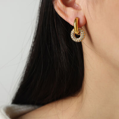 Zircon Inlaid Double-Hoop Earrings in 18K Gold-Plated Titanium