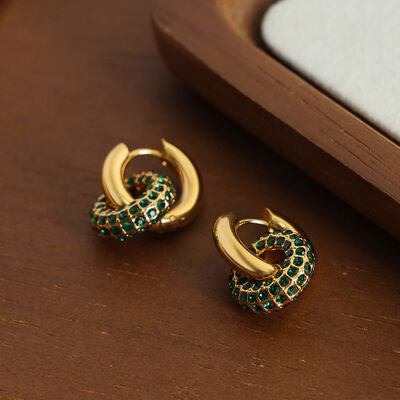 Zircon Inlaid Double-Hoop Earrings in 18K Gold-Plated Titanium