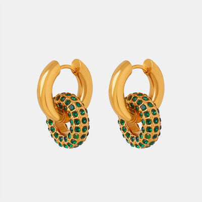 Zircon Inlaid Double-Hoop Earrings in 18K Gold-Plated Titanium