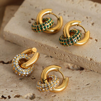 Zircon Inlaid Double-Hoop Earrings in 18K Gold-Plated Titanium