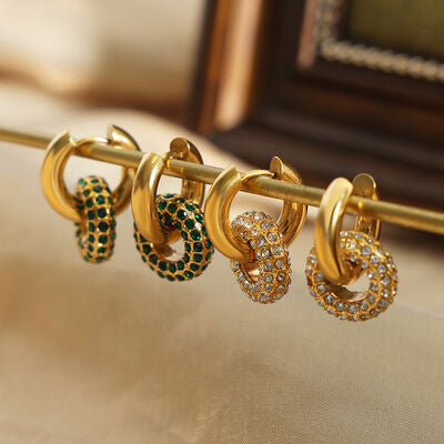 Zircon Inlaid Double-Hoop Earrings in 18K Gold-Plated Titanium